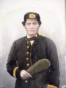 unknow artist Portrait of Rawiri Puaha in European dress holding a mere. c.1890s oil painting on canvas